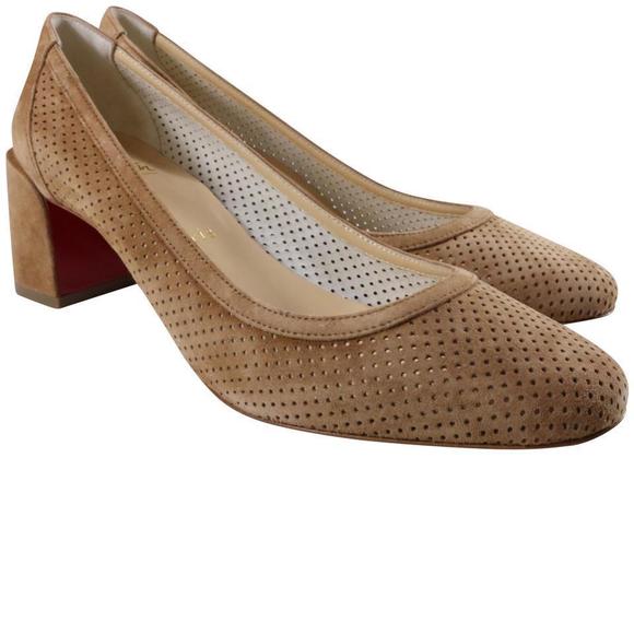 Incastrana 55mm Tan Biscotto Perforated Suede Padded Round Pumps D520 - Picture 2 of 12